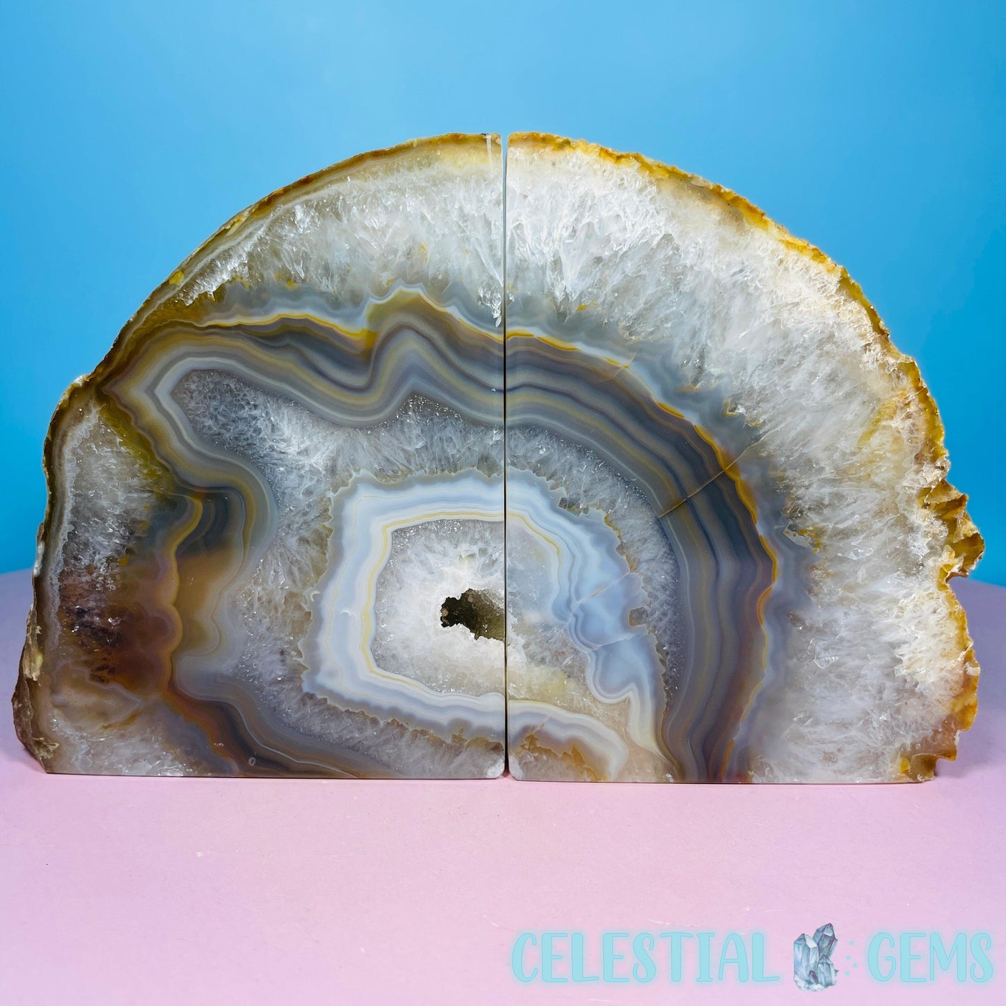 Natural Druzy Agate Large Pair of Bookends