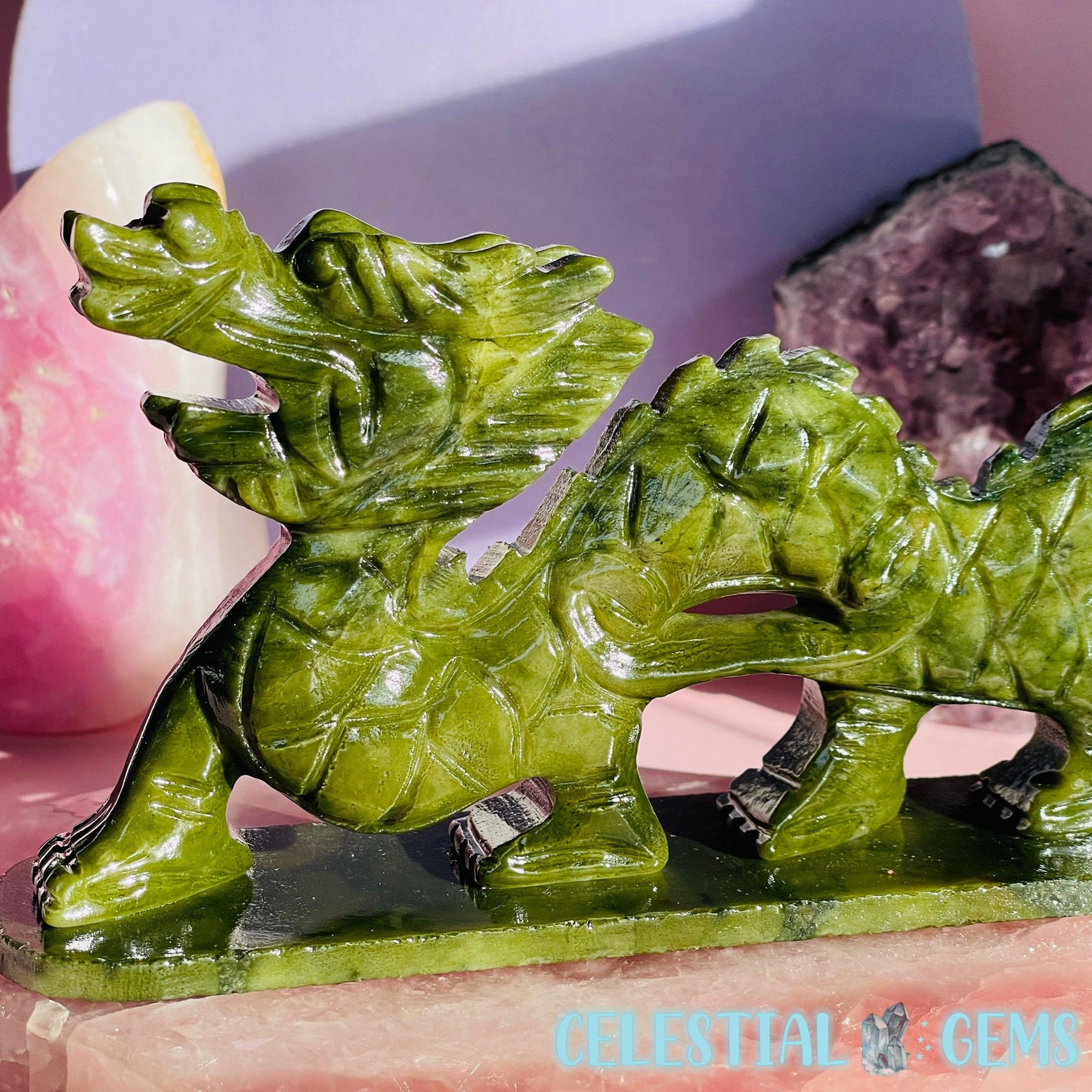 Green Jade Chinese Dragon Medium Carving