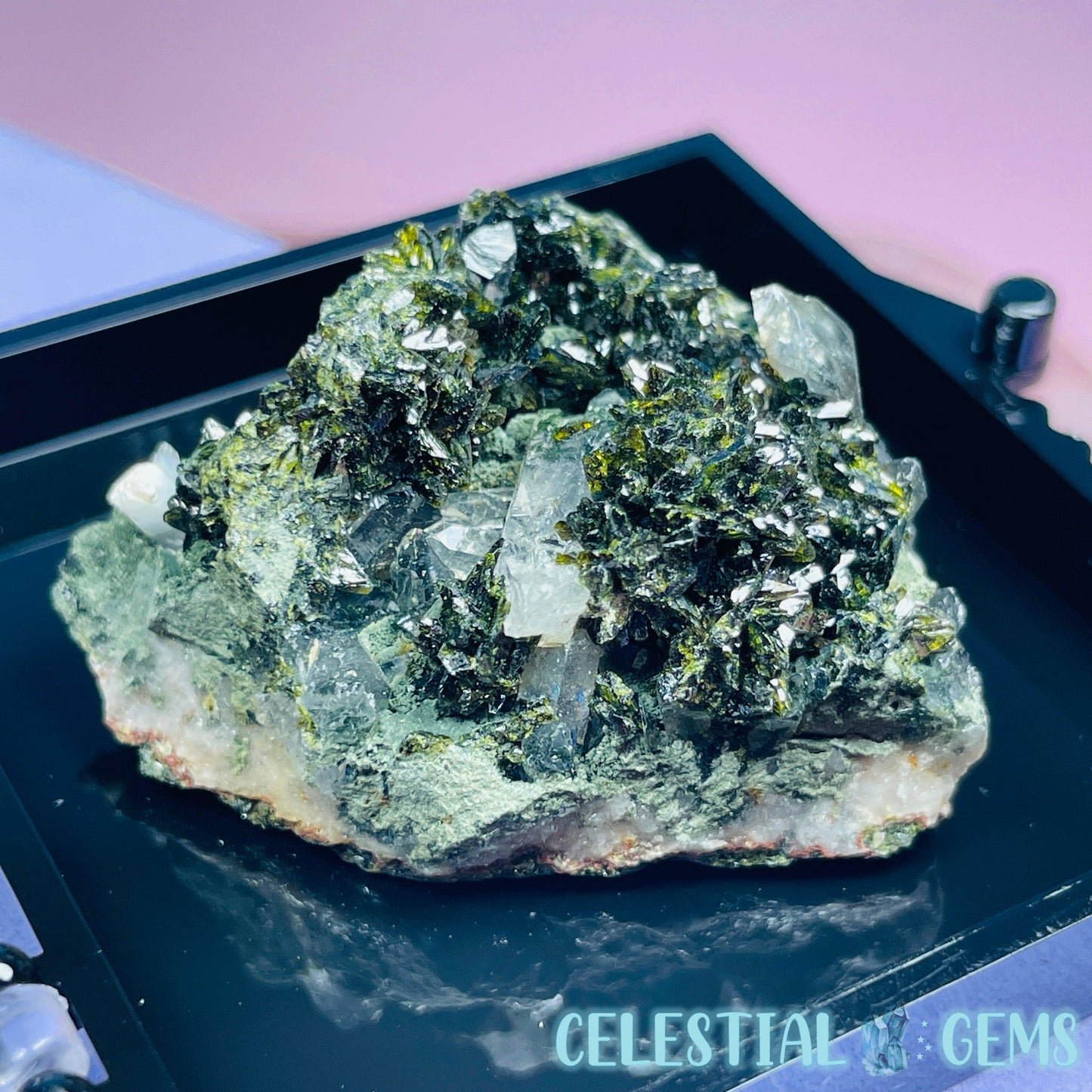 Epidote + Smoky Quartz Small Cluster Specimen