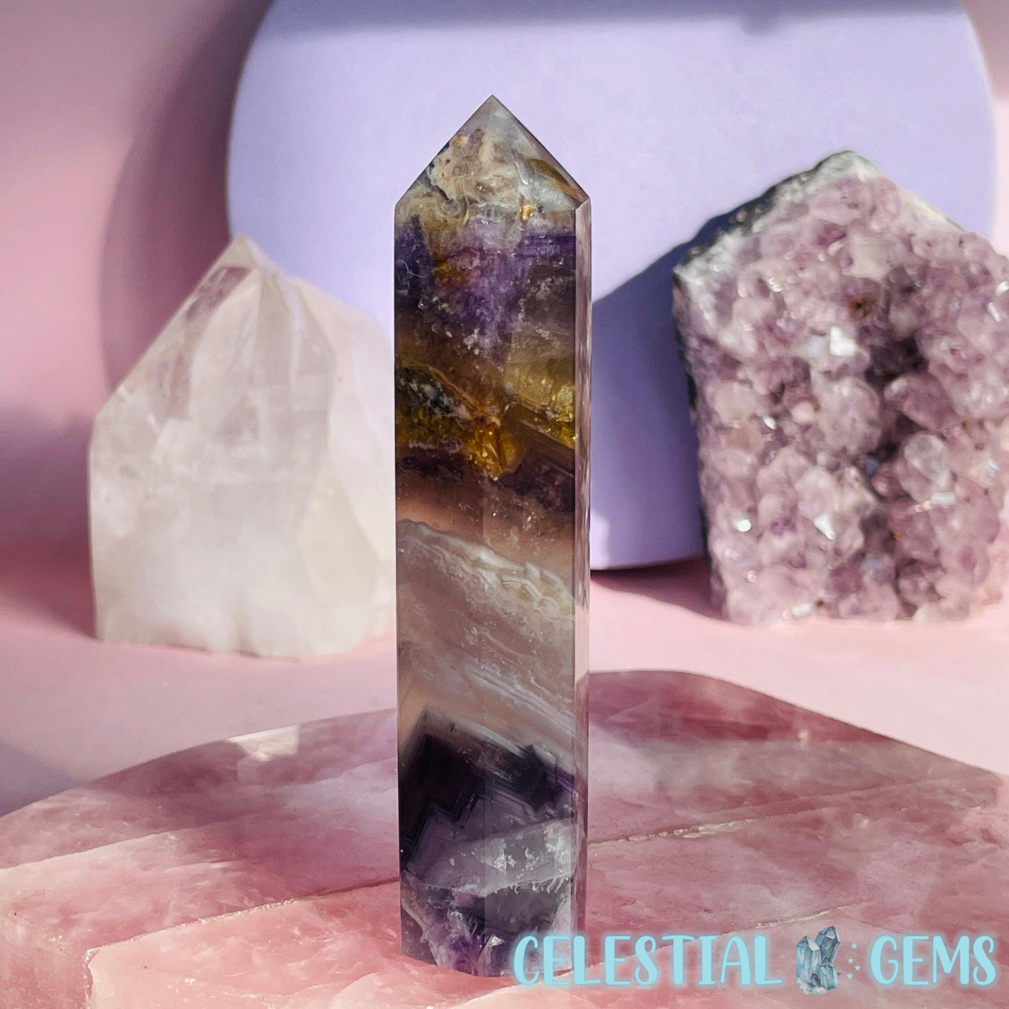 Phantom Purple + Yellow Fluorite Small Tower