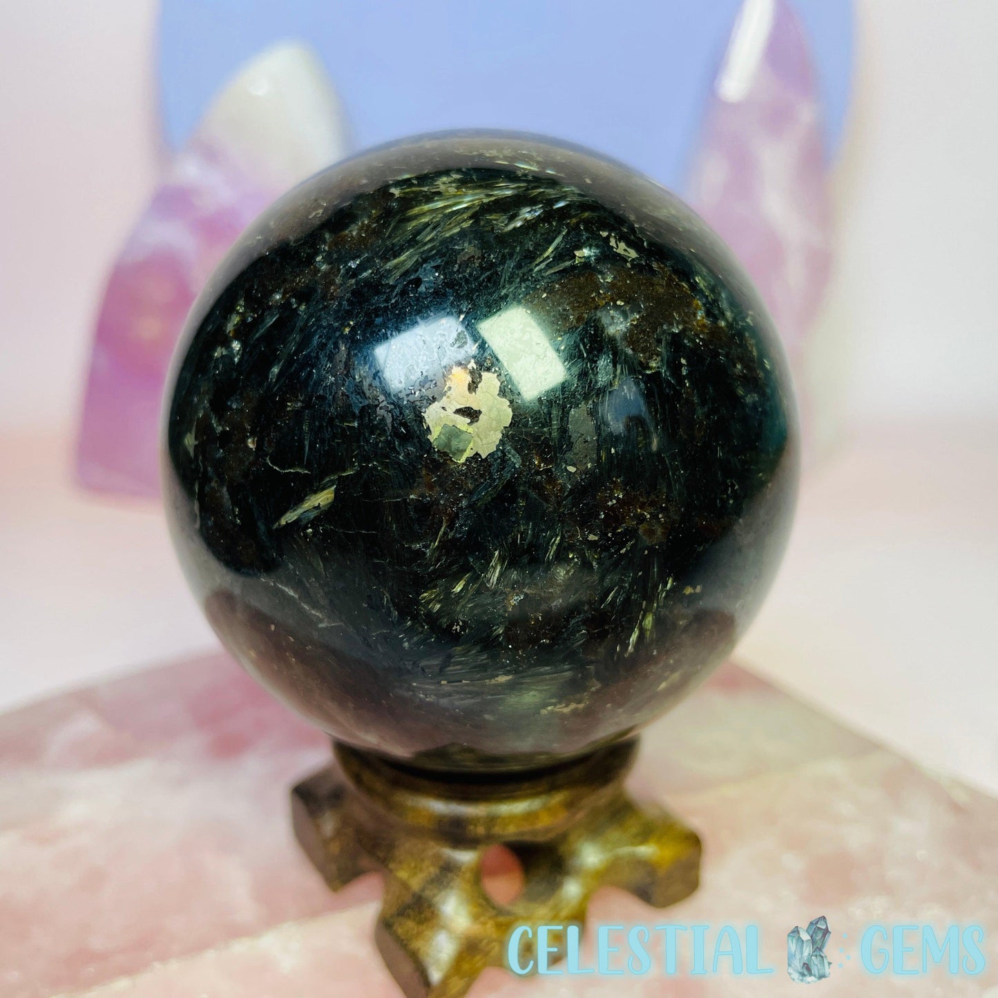 Garnet + Astrophyllite + Pyrite Medium Sphere