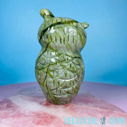 Green Jade Owl Bird Medium Carving