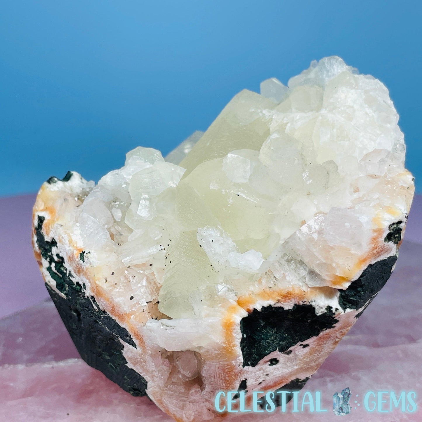 Peach Heulandite + Calcite Cluster Geode Medium Standing Freeform