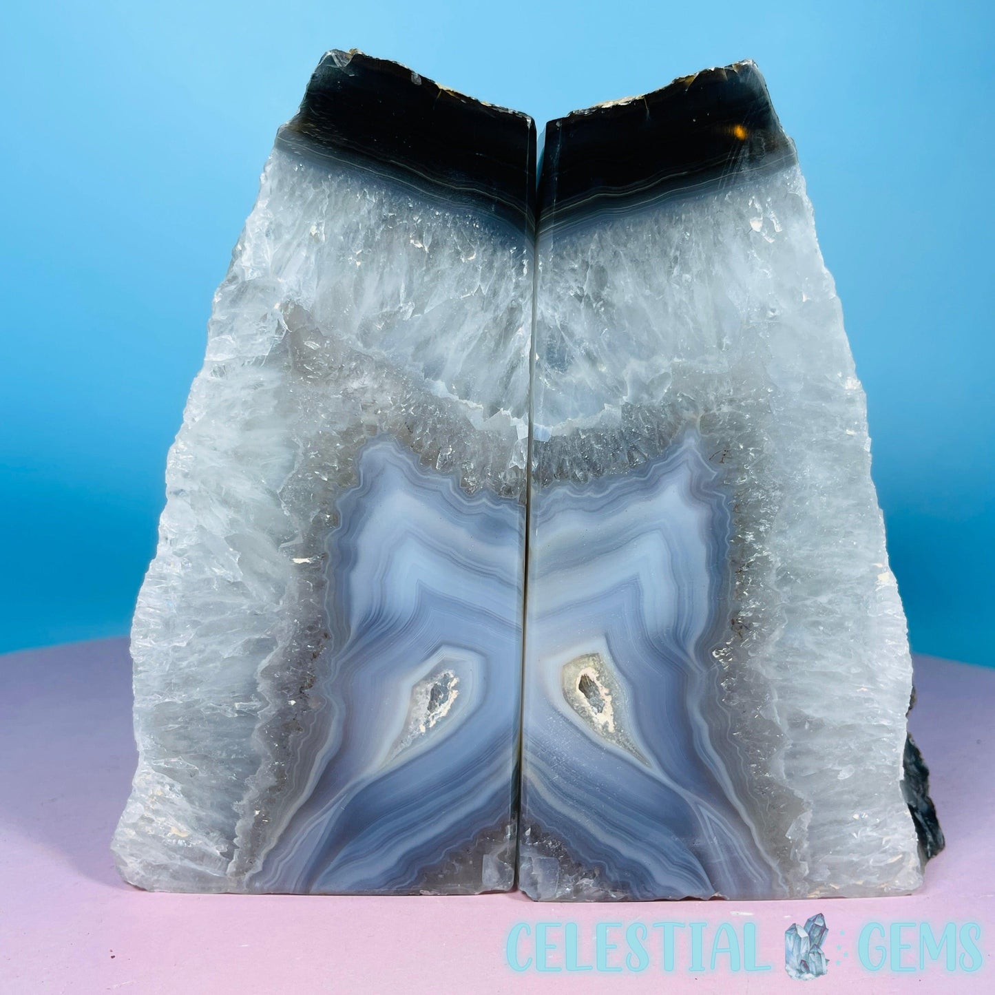 Natural Agate Large Pair of Bookends