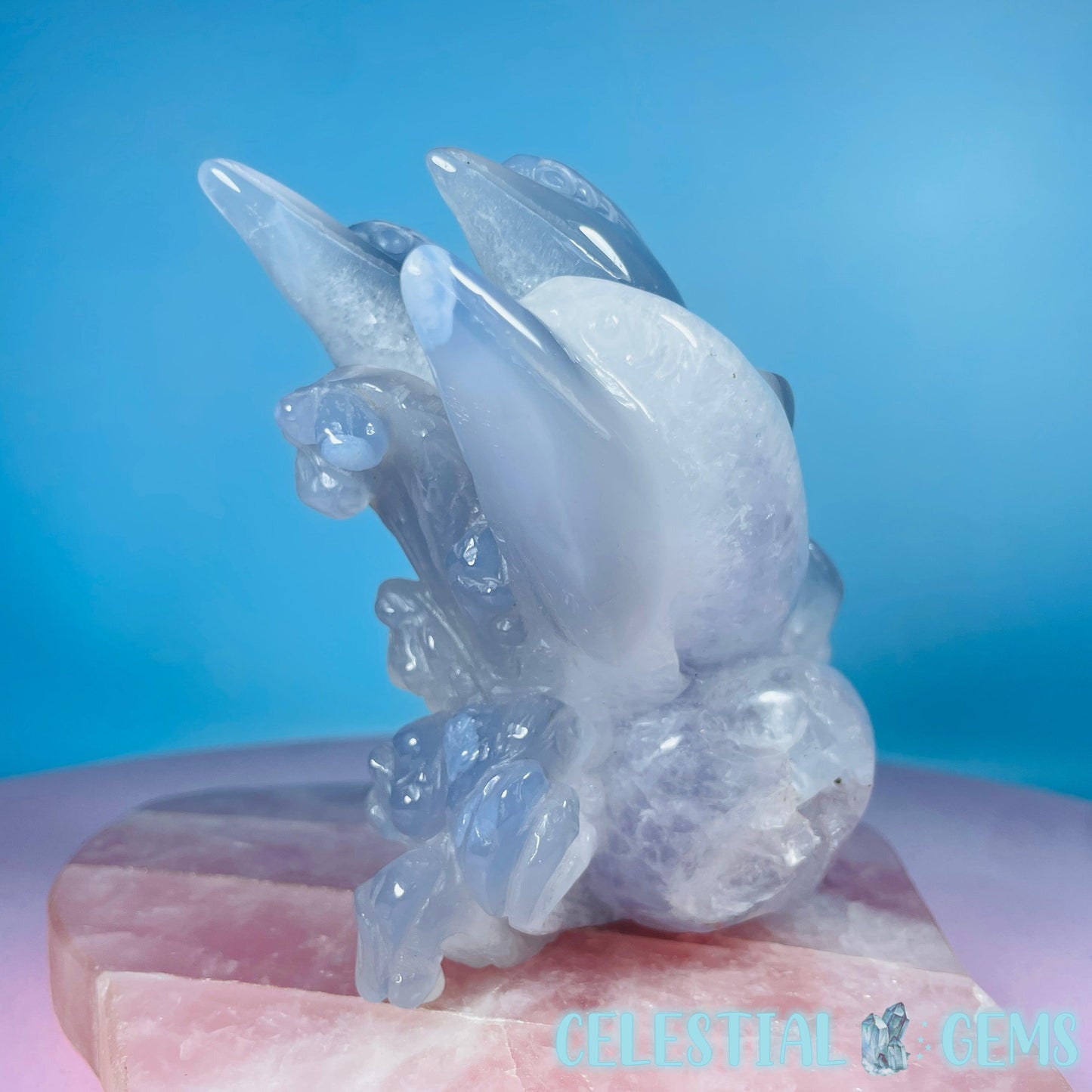 Blue Agate + Amethyst Triple Dolphin Large Carving