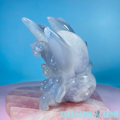 Blue Agate + Amethyst Triple Dolphin Large Carving