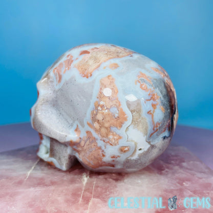Pink Moss Agate Druzy Skull Medium Carving