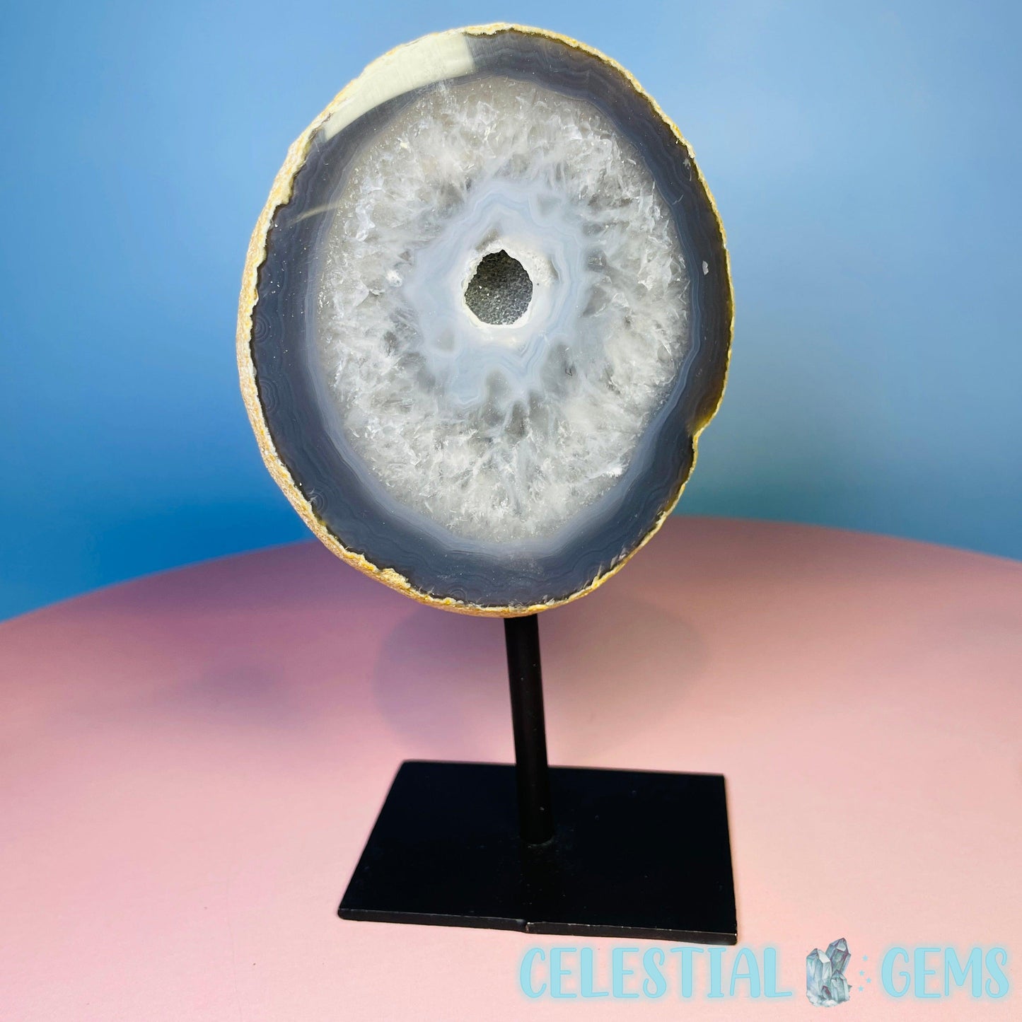 Druzy Agate Geode Half on Metal Stand