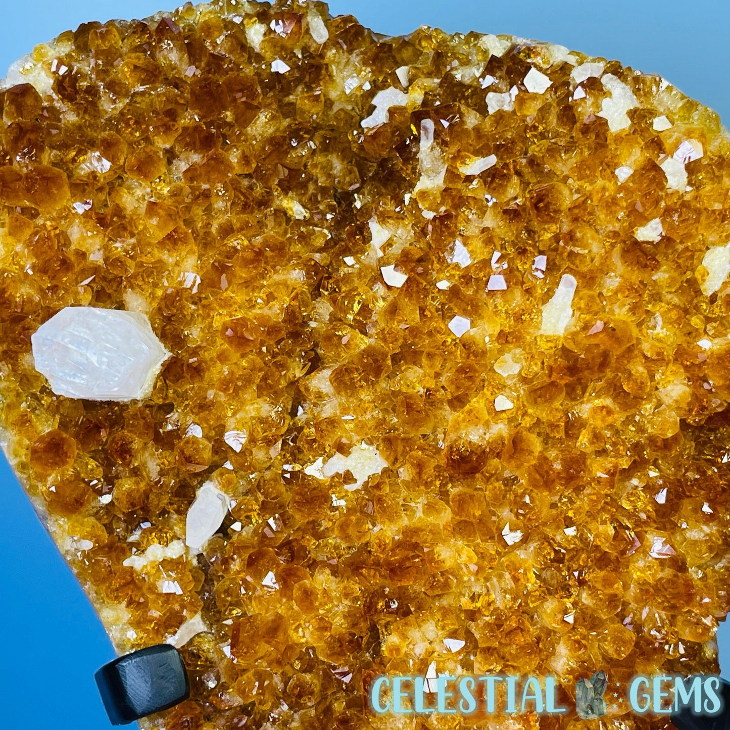 High Quality Citrine (HT) + Calcite Polished Large Cluster on Metal Stand