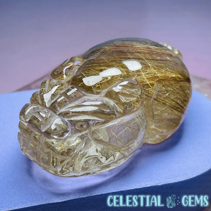 AAA Grade Gold Rutilated Quartz 'Pixiu' Dragon Frog Medium Carving (Video)