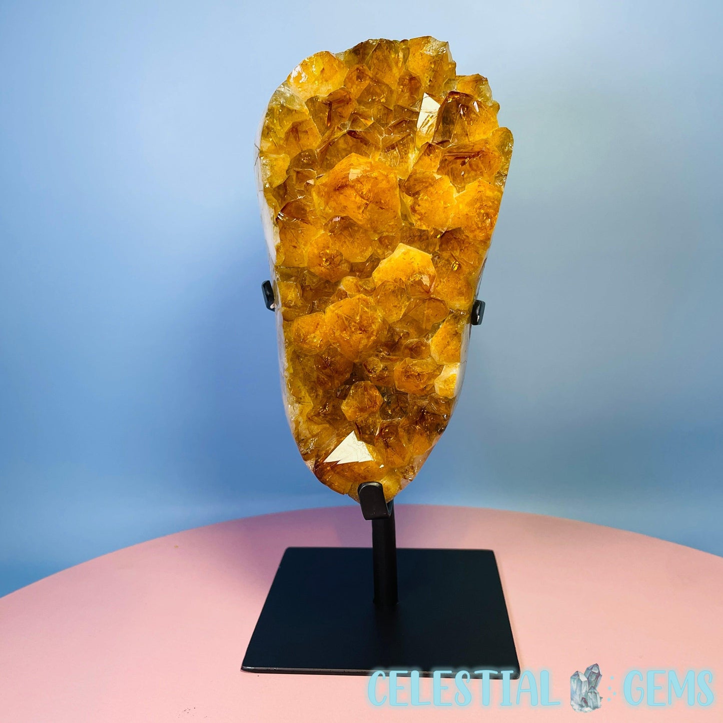 High Quality Citrine (HT) Polished Large Cluster on Metal Stand