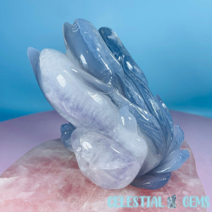 Blue Agate + Amethyst Triple Dolphin Large Carving
