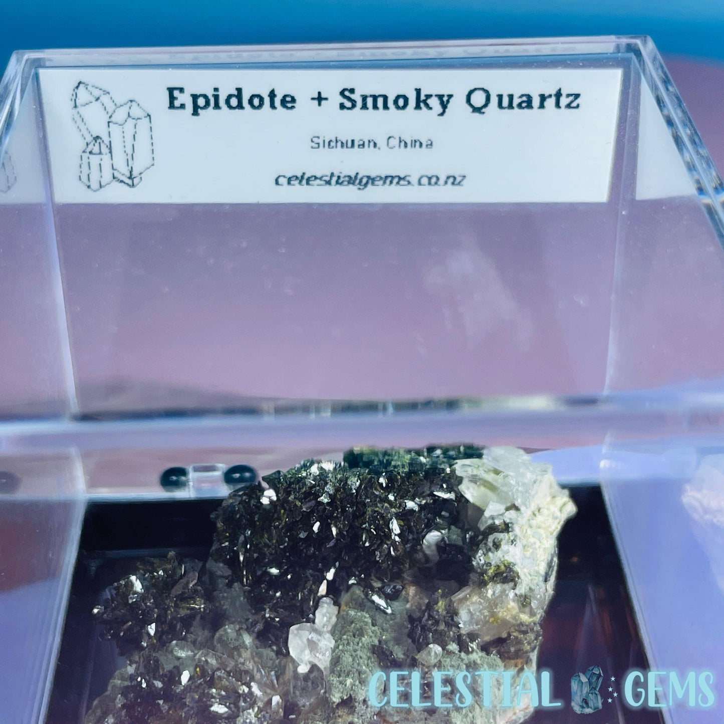 Epidote + Smoky Quartz Small Cluster Specimen