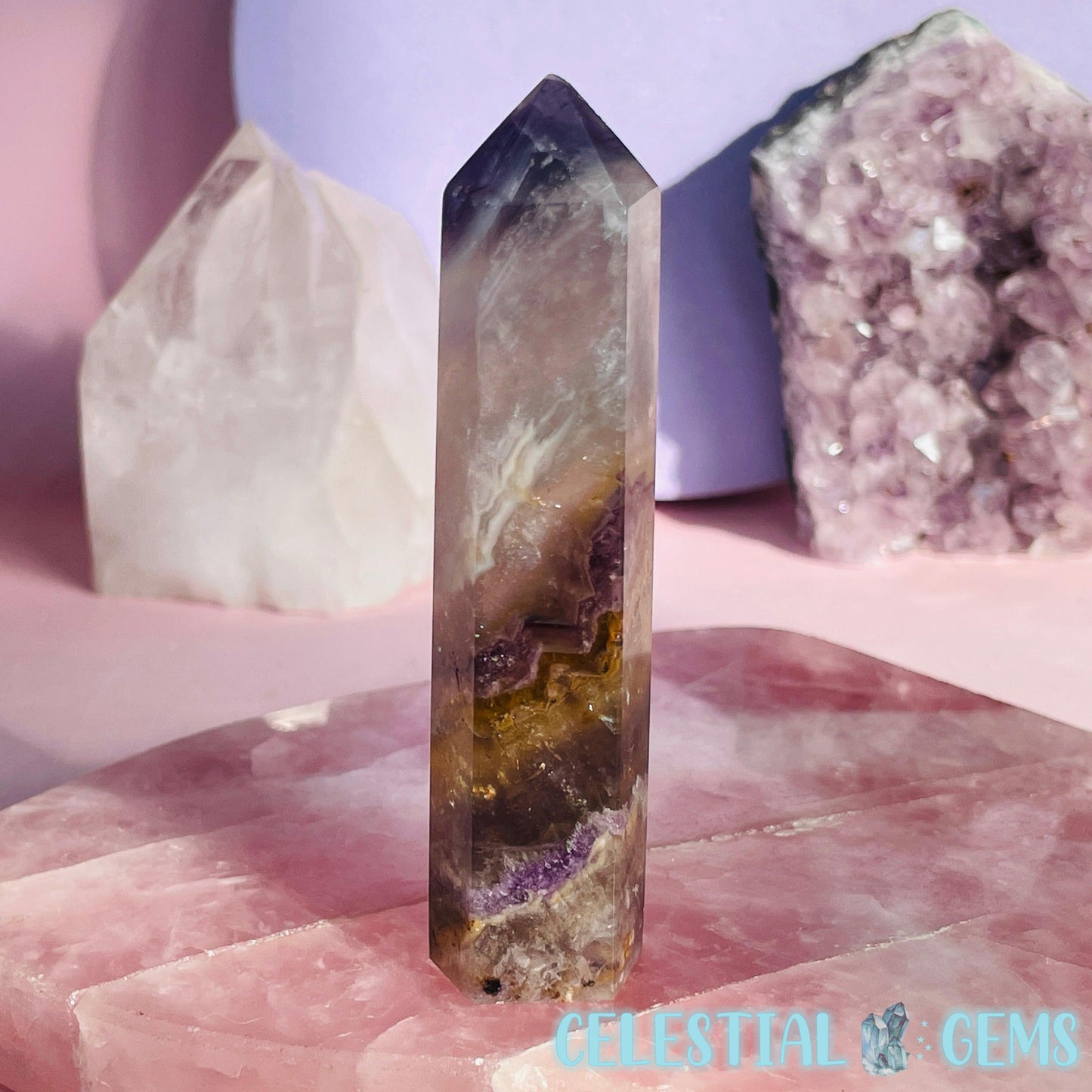 Phantom Purple + Yellow Fluorite Small Tower