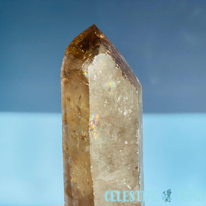 Smoky Quartz Natural Large Point in Wooden Stand Base (Video)