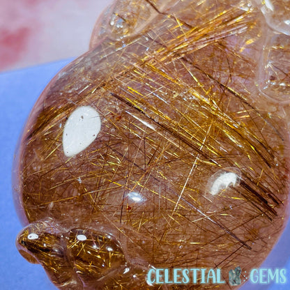 AAA Grade Red + Gold Rutilated Quartz 'Pixiu' Dragon Frog Medium Carving (Video)