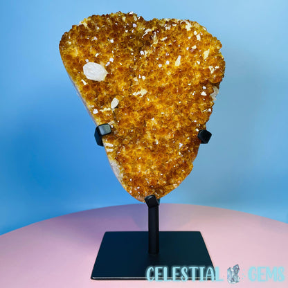 High Quality Citrine (HT) + Calcite Polished Large Cluster on Metal Stand