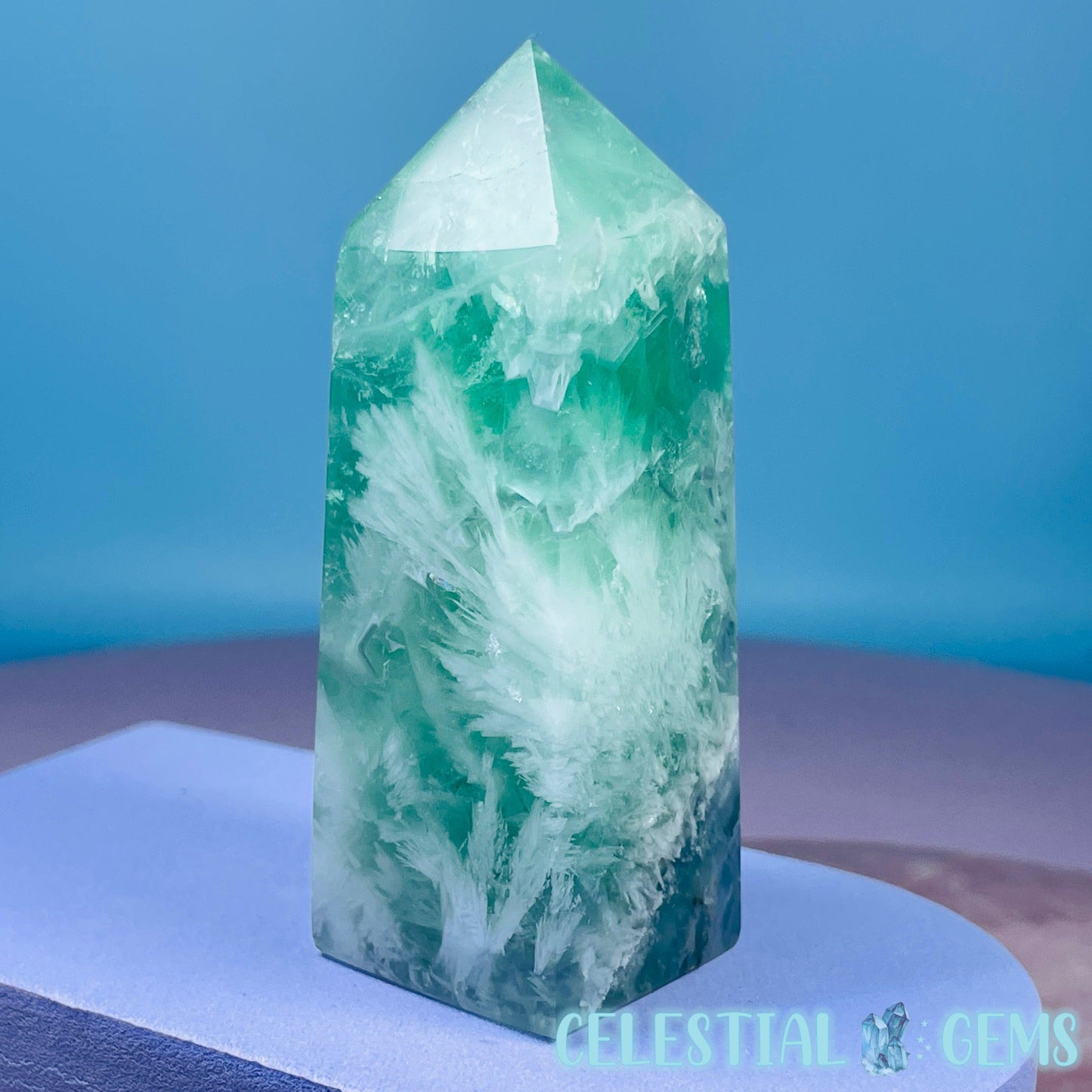 Snow Feather Fluorite Small Obelisk Tower