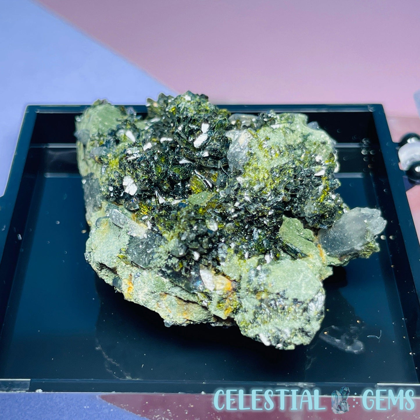 Epidote + Smoky Quartz Small Cluster Specimen