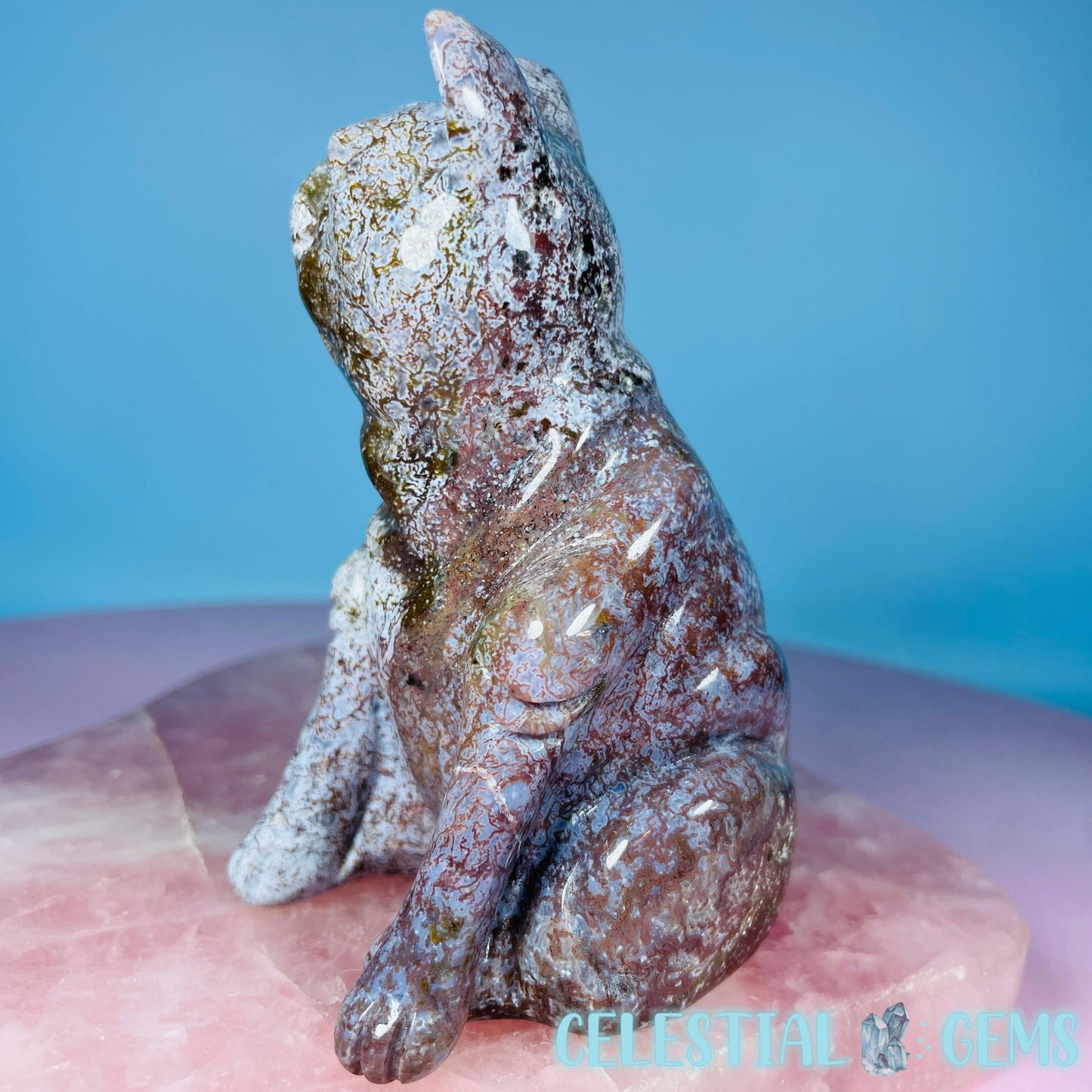 Red Moss Agate Bulldog Medium Carving