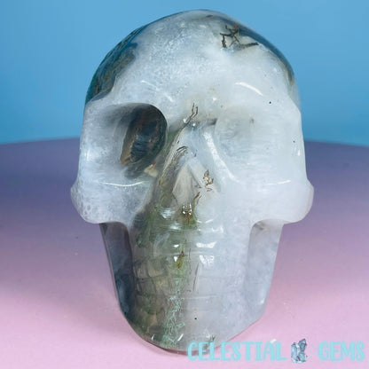 Moss Agate Skull Medium Carving