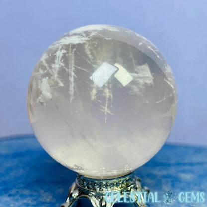 Very Rare Phantom Feather Snow Rose Quartz Small Sphere with Star Flash FRQ1