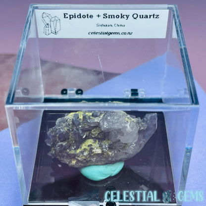 Epidote + Smoky Quartz Small Cluster Specimen