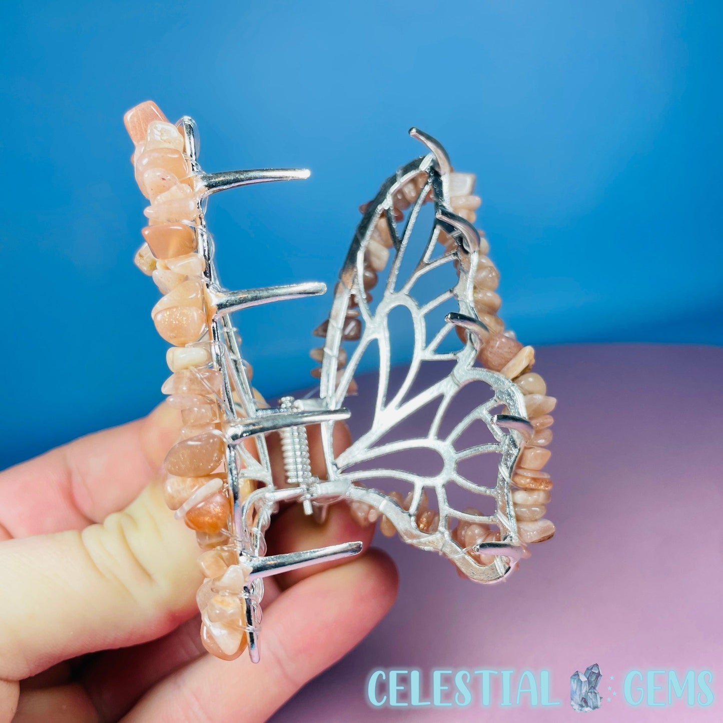 Peach Moonstone Butterfly Hair Claw Clip