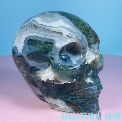 Moss Agate Skull Medium Carving