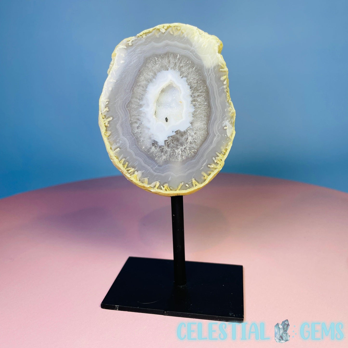 Druzy Agate Geode Half on Metal Stand