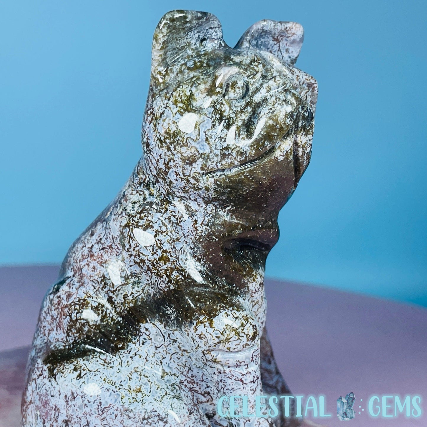 Red Moss Agate Bulldog Medium Carving