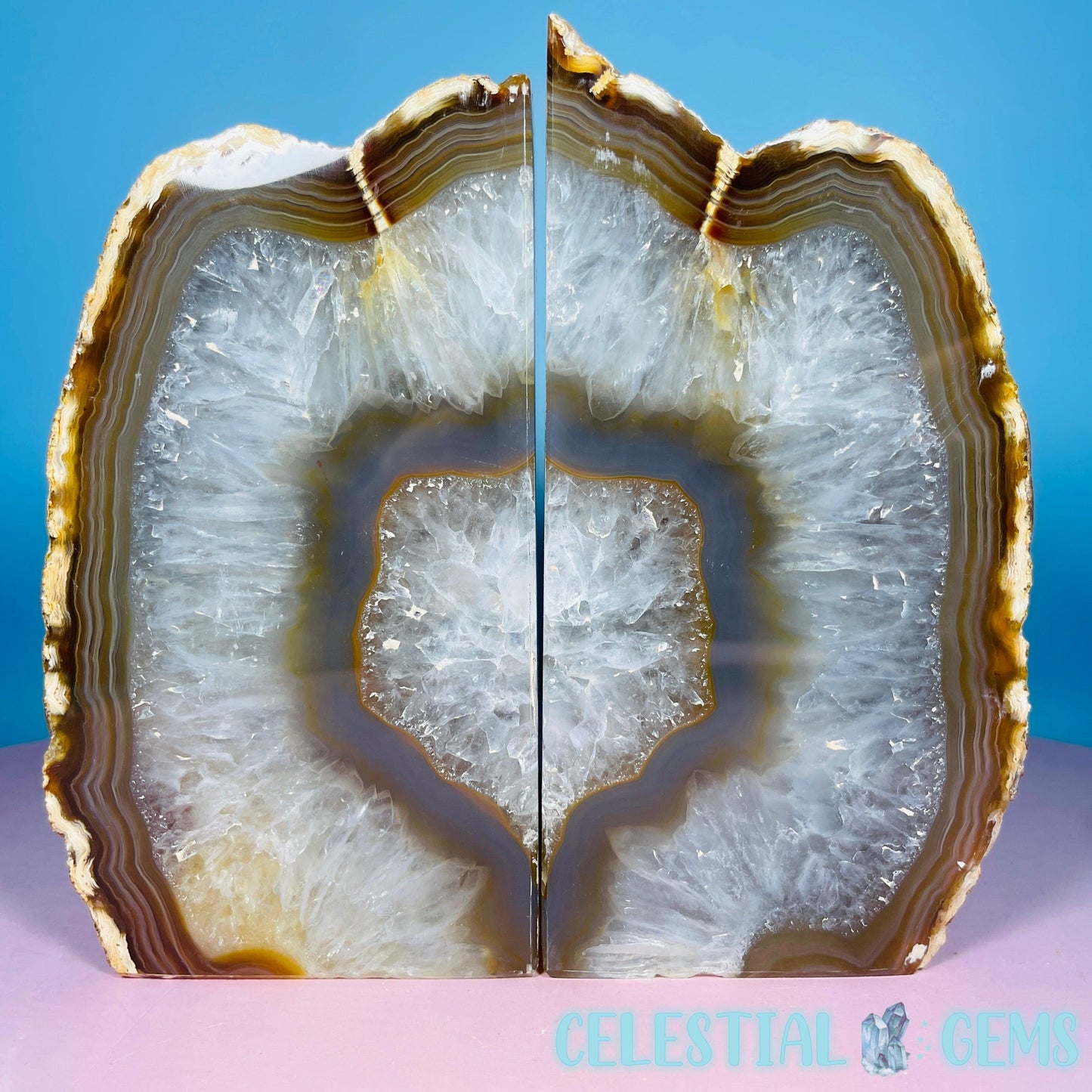 Natural Agate Large Pair of Bookends