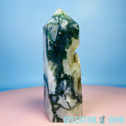 Druzy Moss Agate Medium Chunky Tower