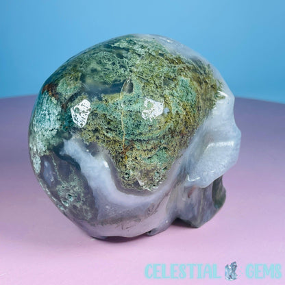 Moss Agate Skull Medium Carving