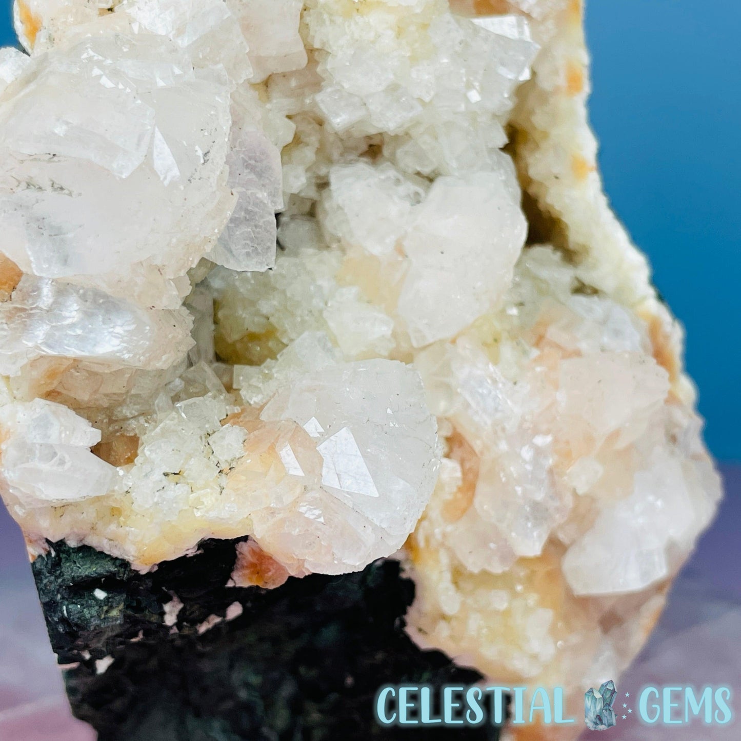 Peach Heulandite Cluster Geode Standing Medium Freeform