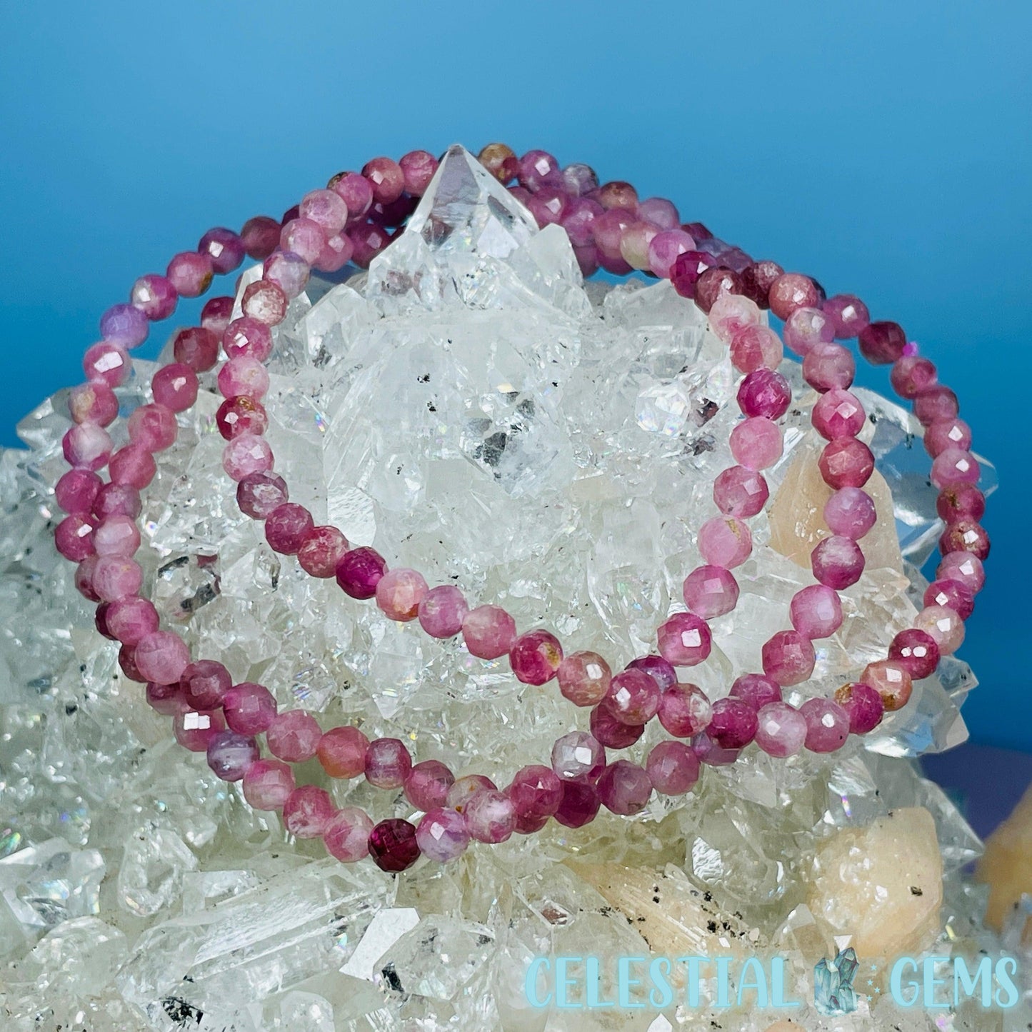 Pink Rubellite Tourmaline Faceted 4mm Bracelet