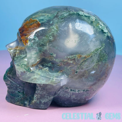 Moss Agate Skull Medium Carving