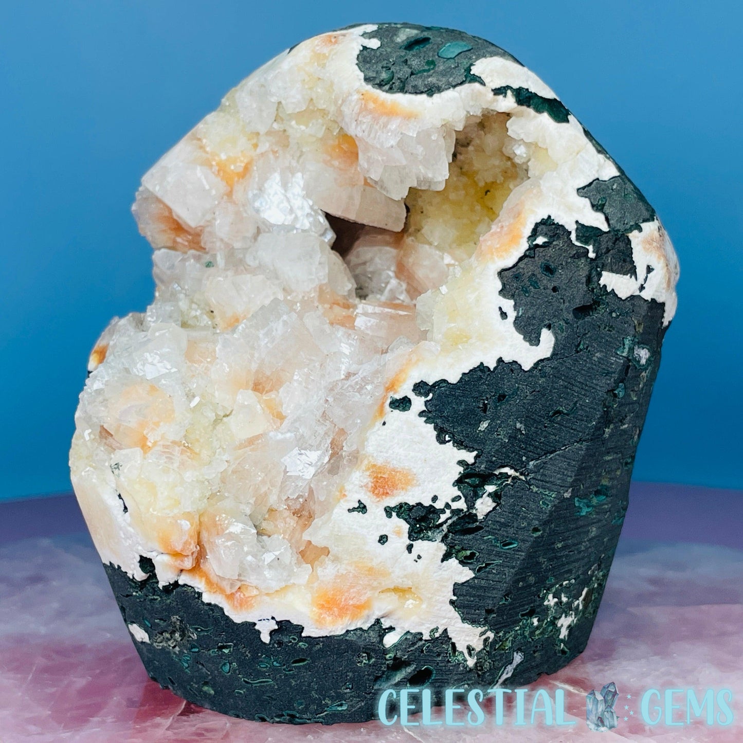 Peach Heulandite Cluster Geode Standing Medium Freeform