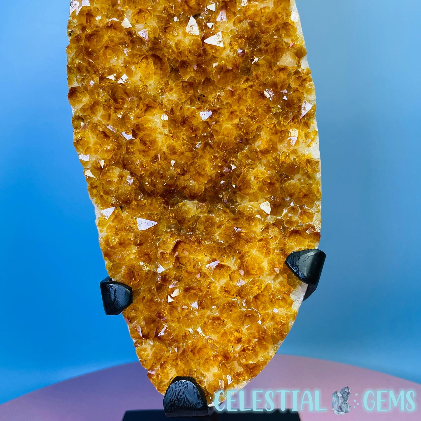 High Quality Citrine (HT) Polished Large Cluster on Metal Stand