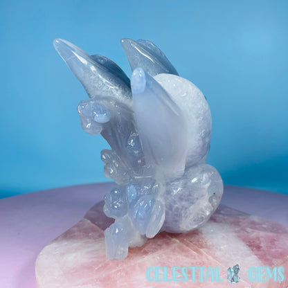 Blue Agate + Amethyst Triple Dolphin Large Carving