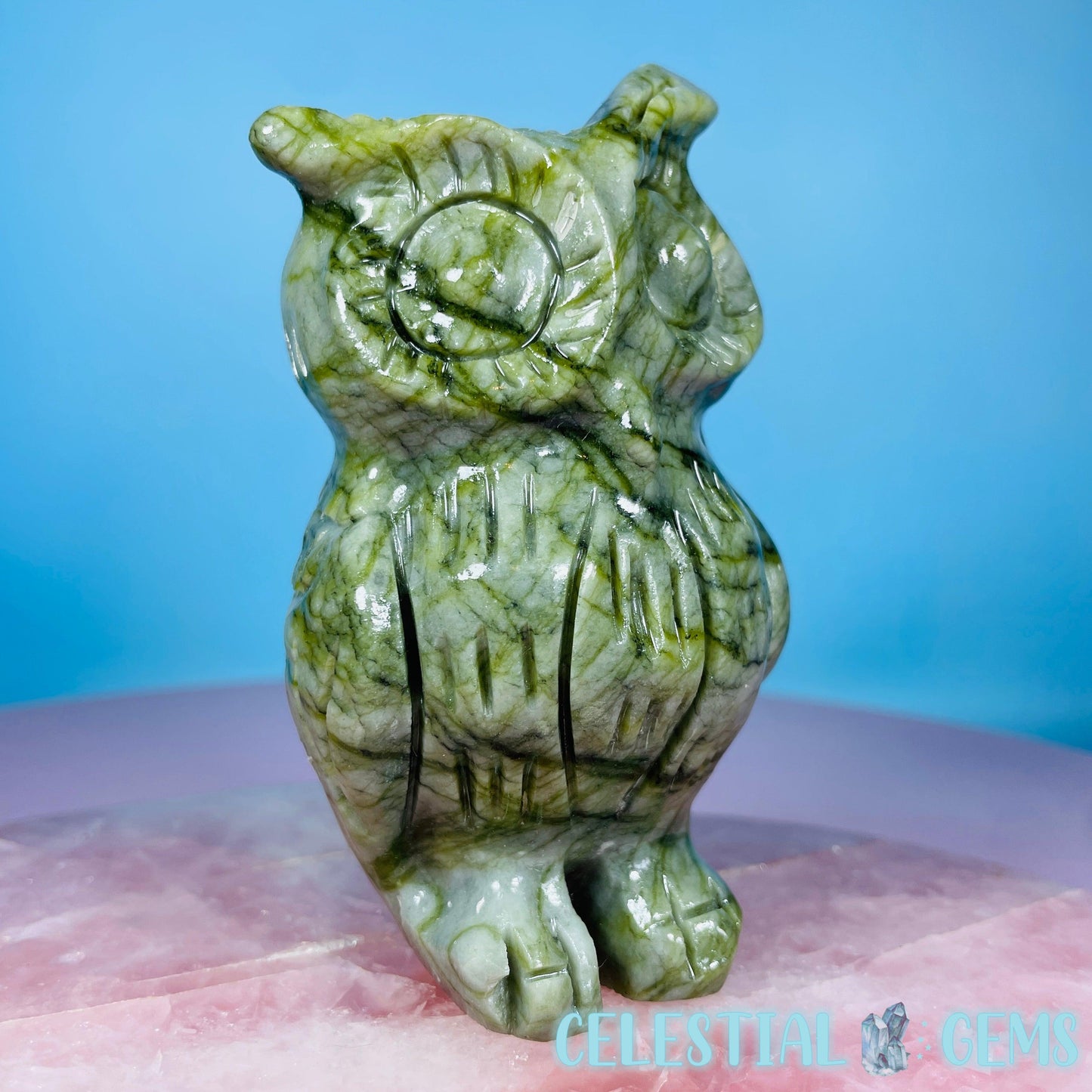 Green Jade Owl Bird Medium Carving