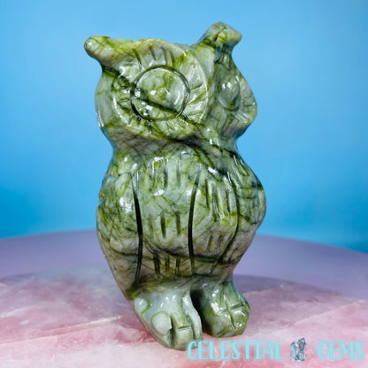 Green Jade Owl Bird Medium Carving