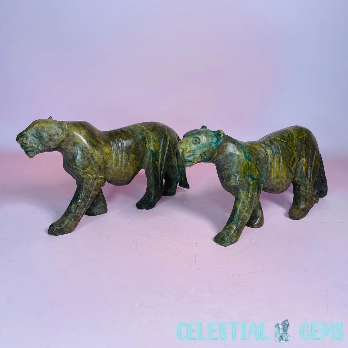 Serpentine + Verdite Lion Pride Large Carving (Set of 3)