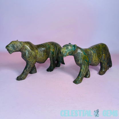 Serpentine + Verdite Lion Pride Large Carving (Set of 3)