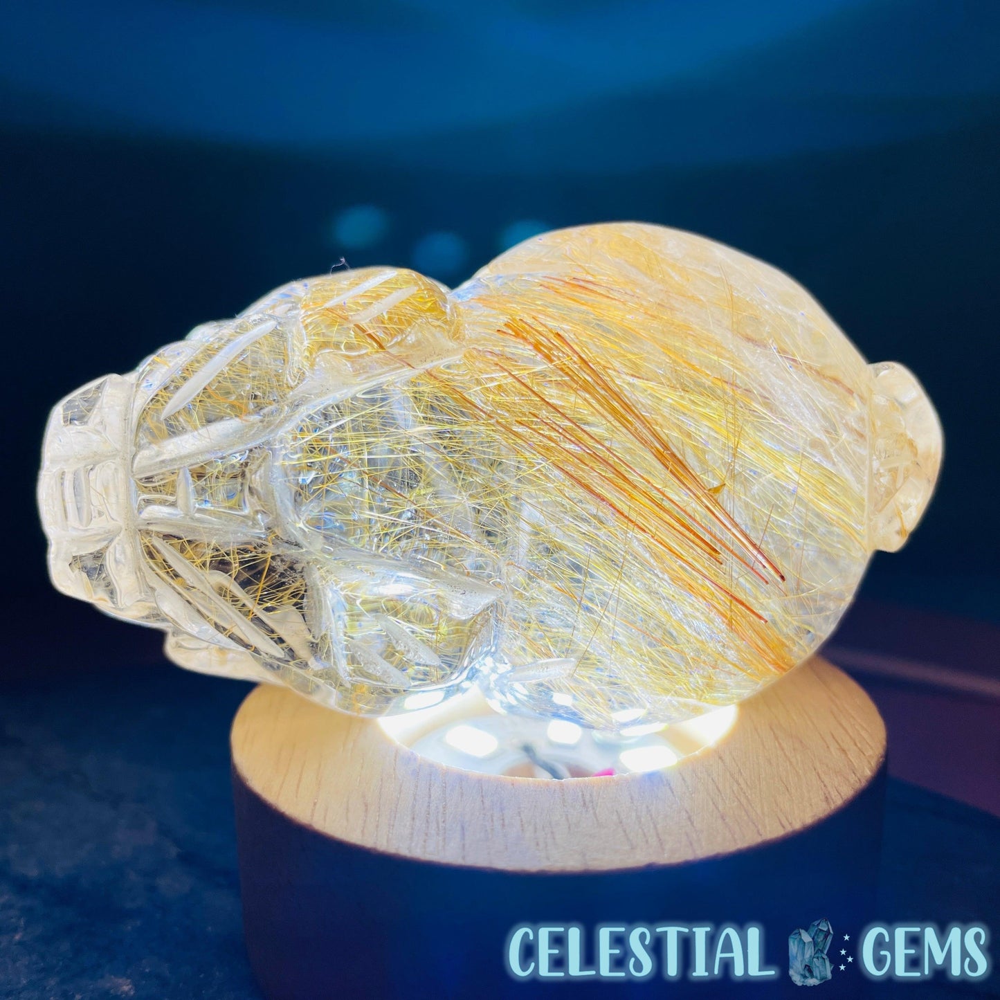 AAA Grade Gold Rutilated Quartz 'Pixiu' Dragon Frog Medium Carving (Video)