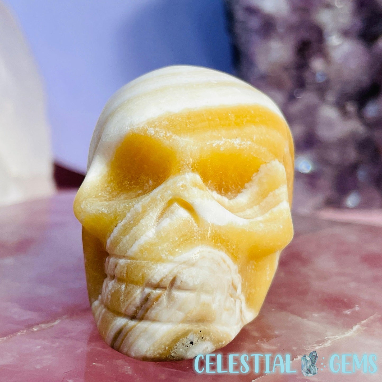Orange Banded Calcite Skull Small Carving