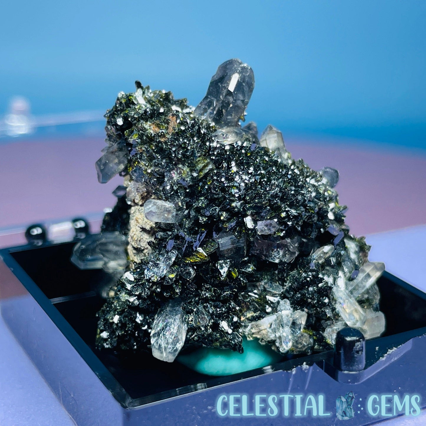 Epidote + Smoky Quartz Mini Cluster Specimen