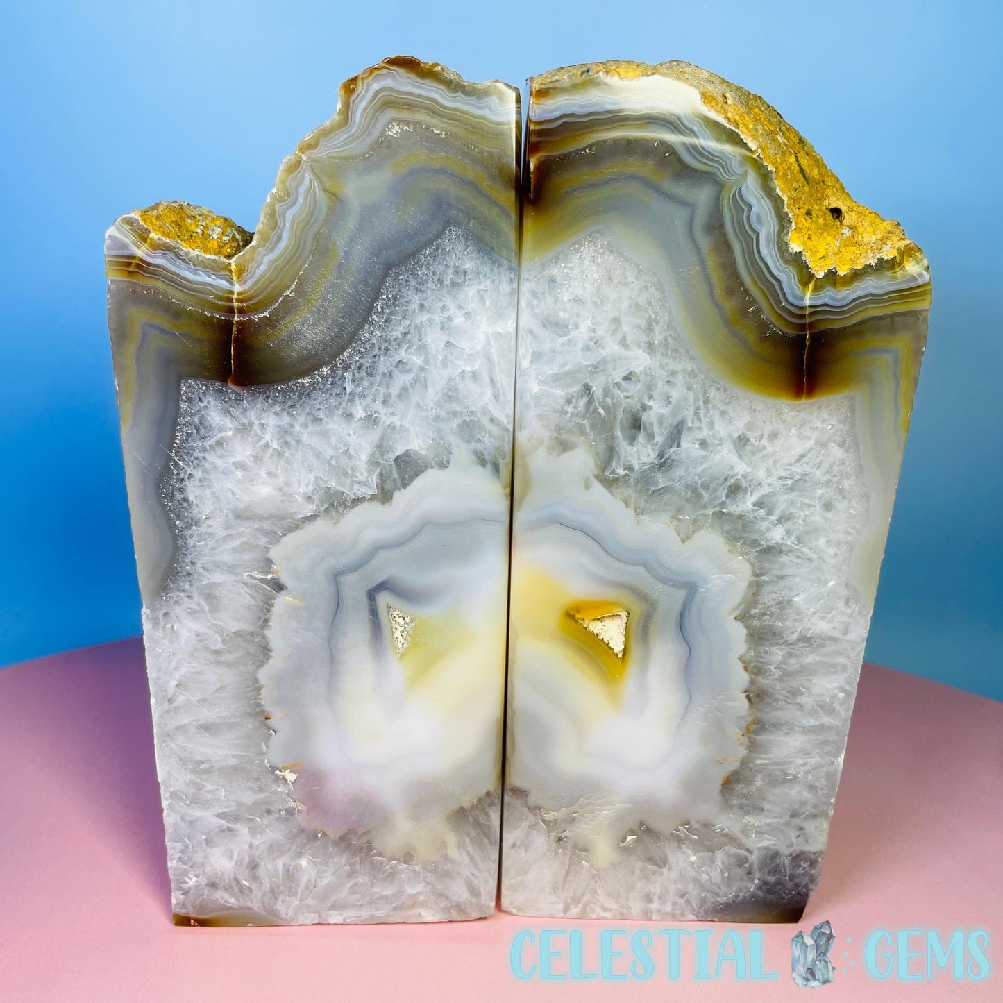 Natural Agate Large Pair of Bookends