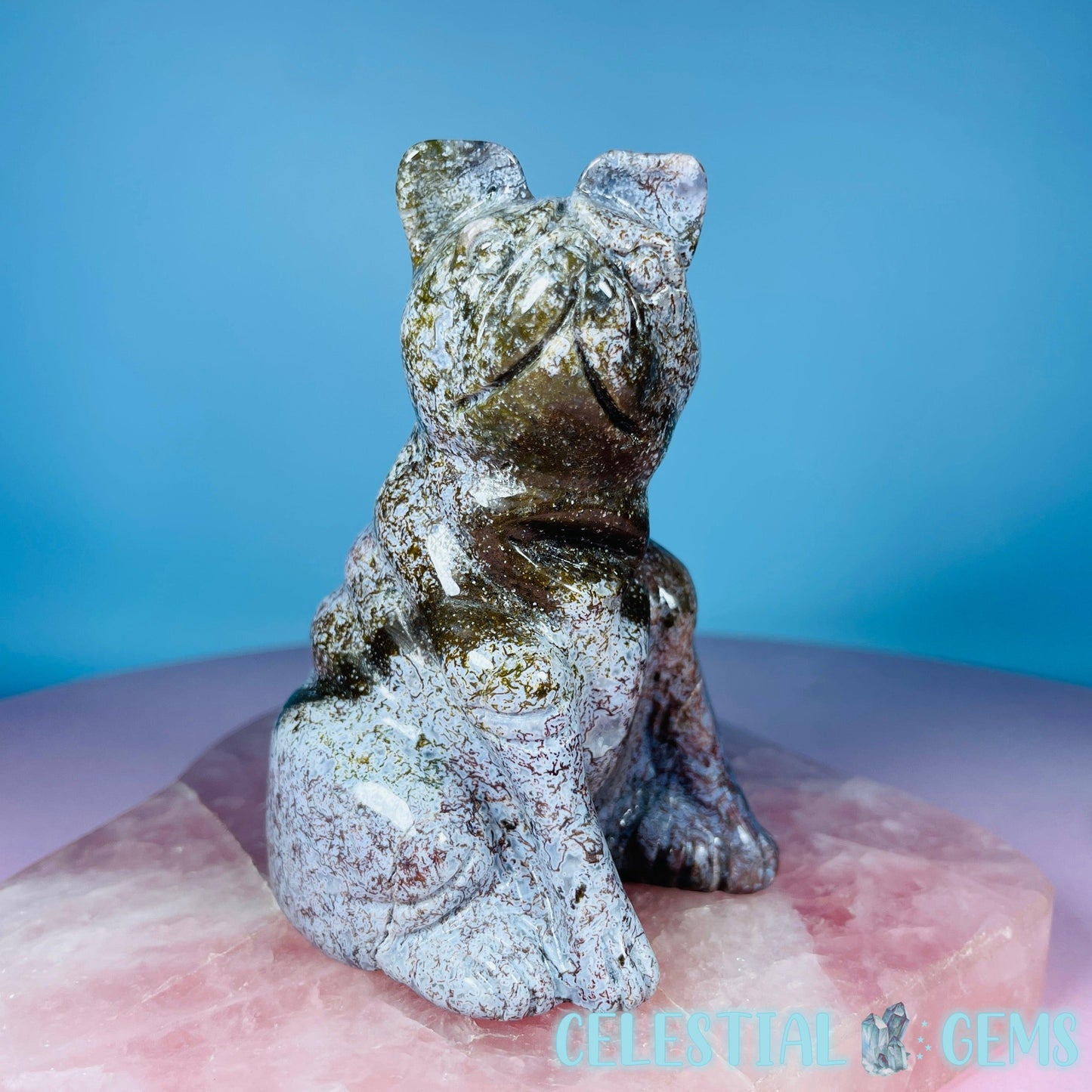 Red Moss Agate Bulldog Medium Carving