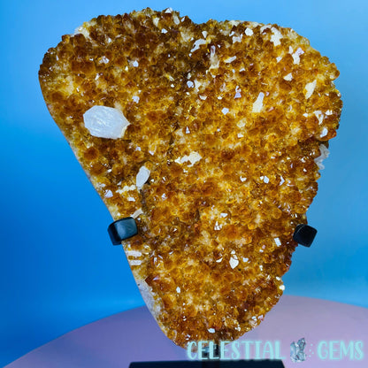 High Quality Citrine (HT) + Calcite Polished Large Cluster on Metal Stand